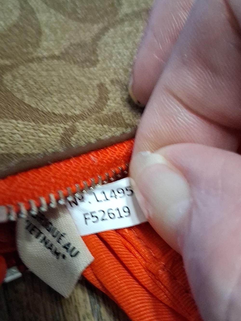 Coach Brown Signature Canvas Wristlet/Clutch MINI bag  with Orange Trim EUC - Picture 13 of 13